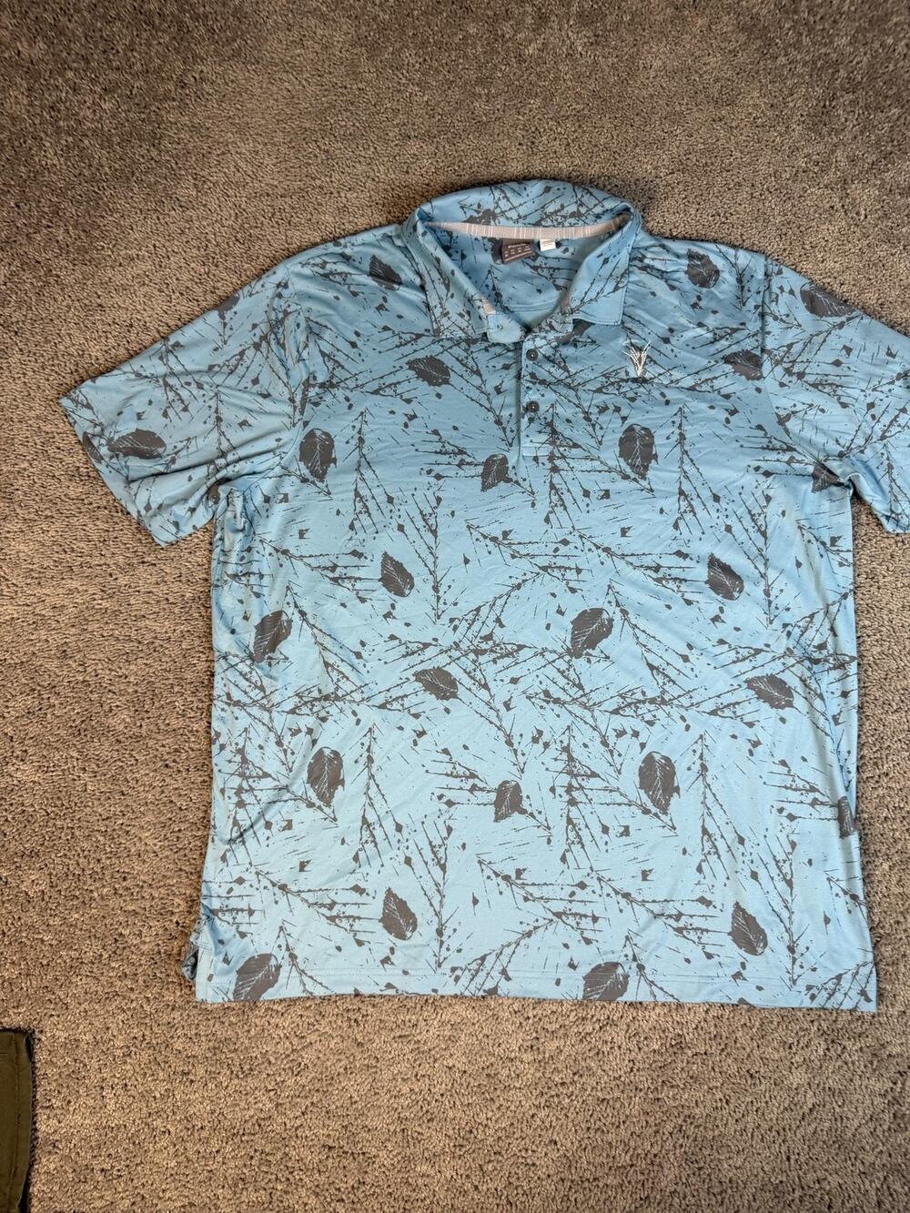 Puma Polo Shirt Mens 2XL Blue Graphic Print Golf Performance Polyester Elastane